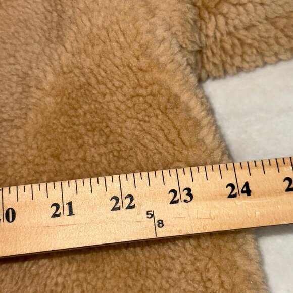 Women’s Alo Faux Fur Trench Coat Brown Camel Sherpa Open Front Size Medium - Picture 4 of 8